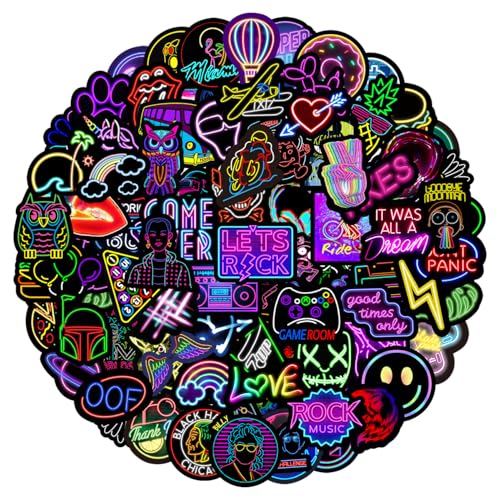 Marsforce Neon graffitistickers, verpakking van 100 stuks, waterdichte vinylstickers, decals voor laptop, waterflessen, skateboard, bagage, auto, motorfiets, fiets, gitaar, PS4, koffer, scrapbook, telefoonpad
