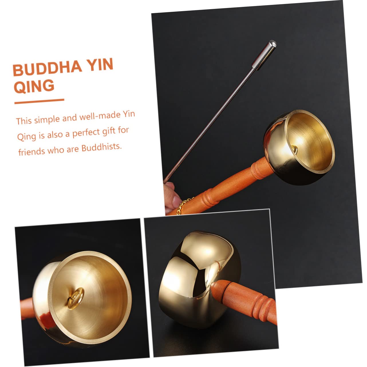 WHAMVOX Meditation Buddhist Yin Qing Bells Buddhist Yibetan Bell Musical Instrument Buddhist Instrument Buddhism Bell Hand Musical Instrument Rattle Vintage Wood - Image 2