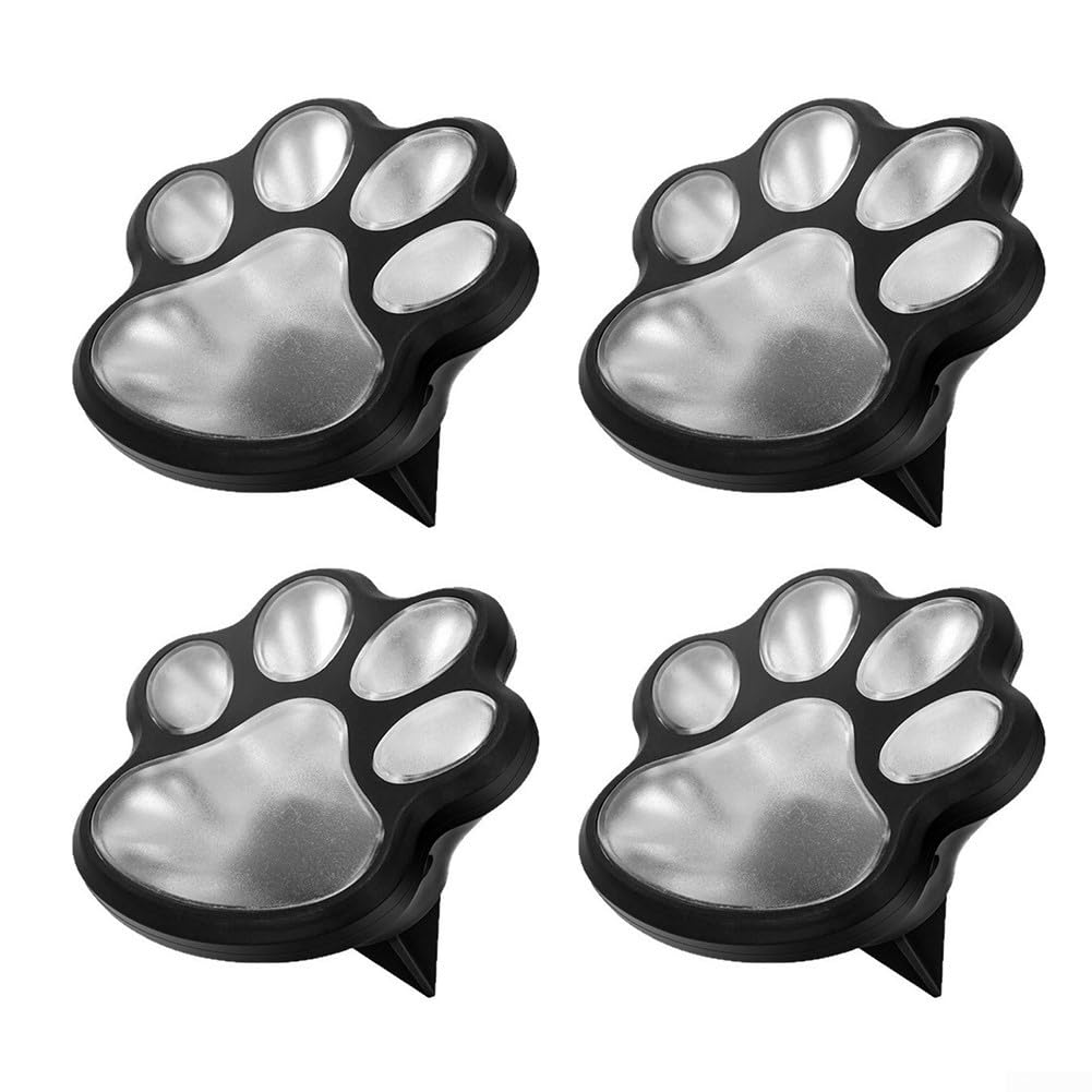 Gdfnmogo Solar Paw Print Outdoor Garden Lights Set of 4, Decorative Weatherproof LED Pathway and Lawn Lighting for Courtyard Walkways and Pet Lovers, Solar Powered(Colored Light)