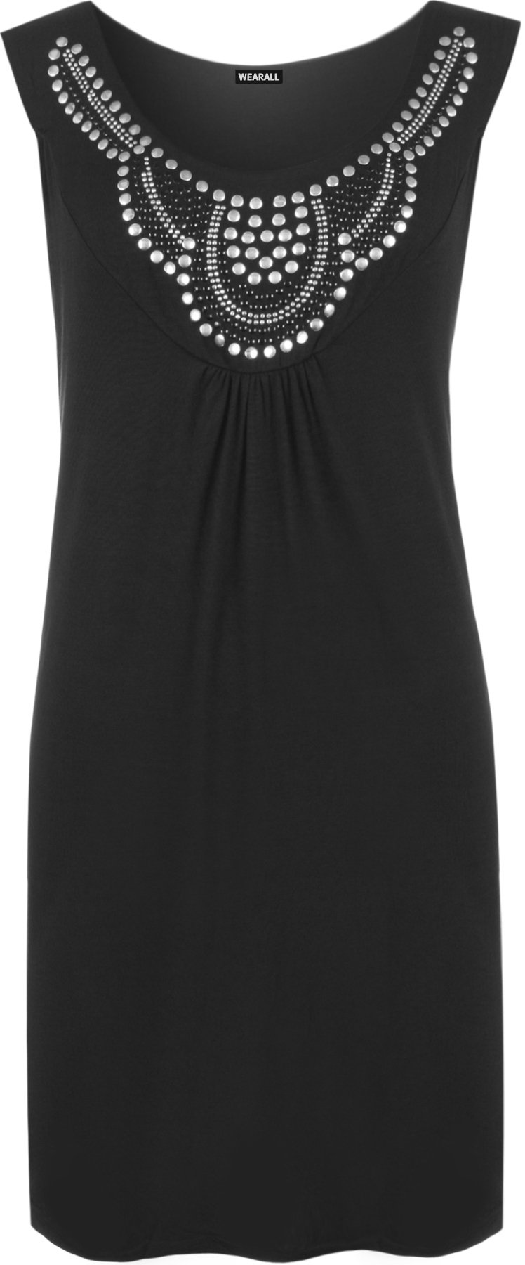 Wearall Women's Black Sleeveless Long Stud Top Plus Size Stretch Scoop Neck 26/28