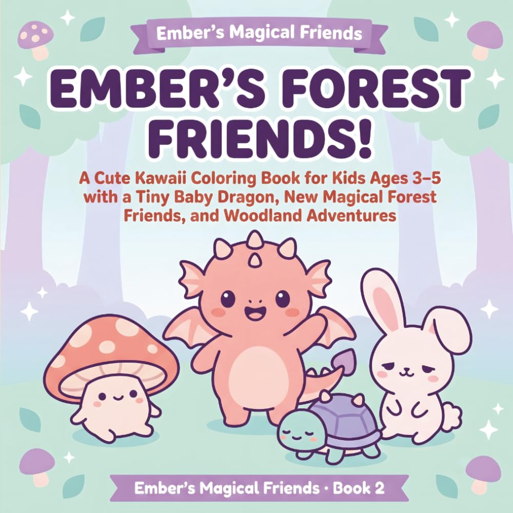 Ember's Forest Friends!: A Cute Kawaii Coloring Book for Kids Ages 3–5 with a Tiny Baby Dragon, New Magical Forest Friends, and Woodland Adventures (Ember's Magical Friends)