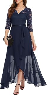 Women's V-Neck Dress for Women Wedding Guest Hi-Lo Floral Lace Prom Cocktail Party Formal Bridesmaid Dress