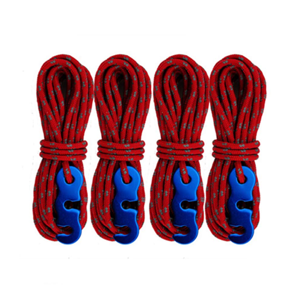 FansiproShineTrip 4psc Reflective Tent Ropes Wind Belt with Adjustable Buckle Camping, 4M, Red
