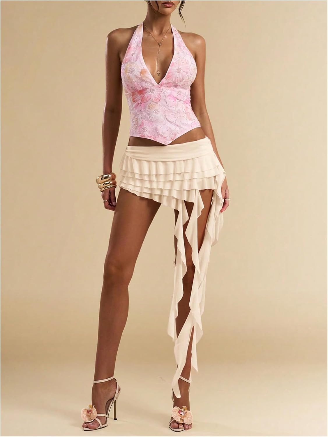 Verdusa Women's Y2k Mesh Ruffle Layered Mini Skirt Asymmetrical Flowy Skirts Festival Rave Date Night Outfits - Image 4