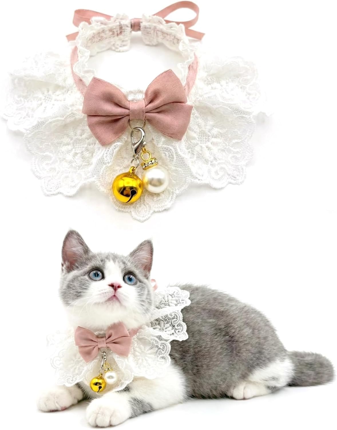 Cat Collar with Removable Bell, Adjustable Lace Kitten Collar