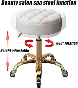 Adjustable Rolling Stool with Back Support & Wheels Round Hydraulic Swivel Chair for Beauty Salon Spa Tattoo Metal Titanium Gold Counter Work Stool Ergonomic Design for Comfort(Black)