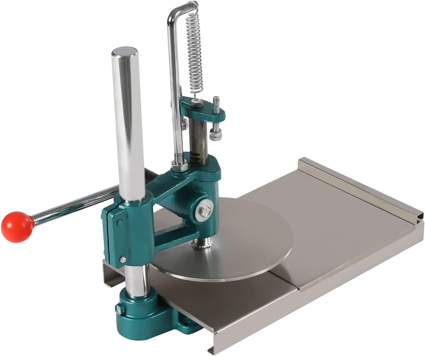 Manual Pizza Dough Press Machine w/ 0.2" Thick Disc, Stainless Steel Dough Press with Cast Iron Base for Uniform Crusts & Pastries, Home Kitchen & Commercial Use (7.9in)