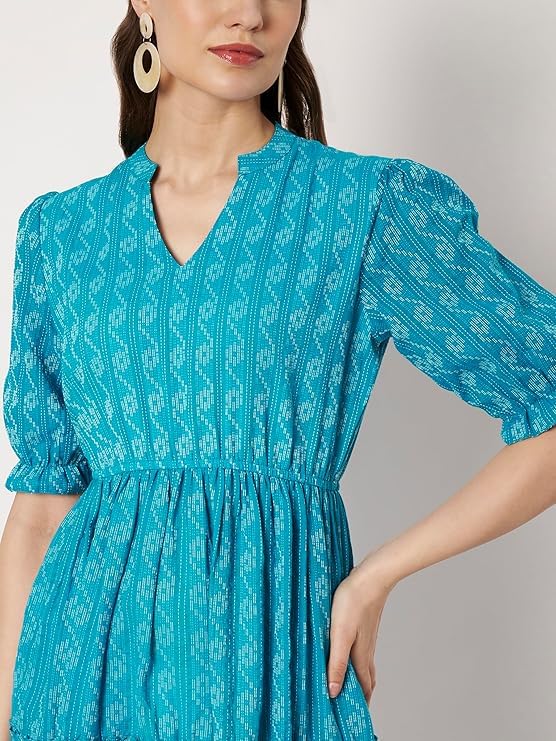 Image of PIDAVLIYA'S Women's Floral Summer Maxi Dress I Cotton Printed I One Piece Bodycon Midi Dress with V-Neck, Puffed Sleeves