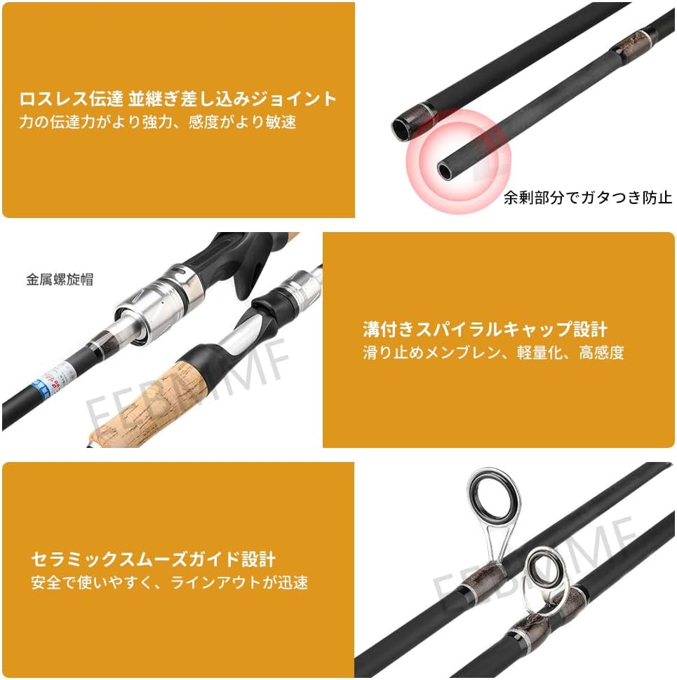 釣り竿 ルアーロッド 長 1.8m/2.1m/2.4m/2.7m カーボン製 軽量 高感度 【色】 ストレートハンドル＆ガンハン