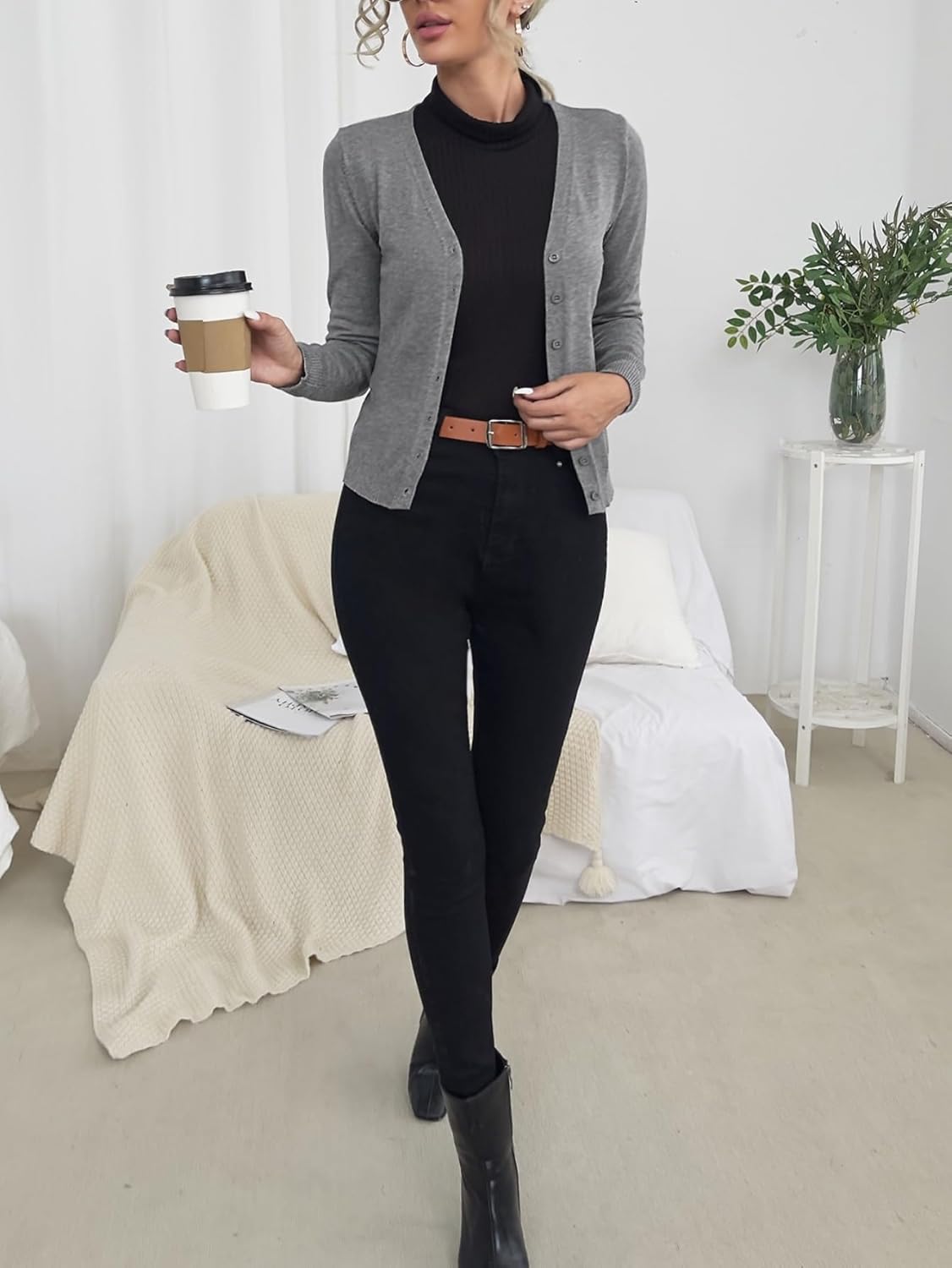 MakeMeChic Women's Button Down Sweater Cardigan Long Sleeve V Neck Knit Lightweight Outerwear - Image 5