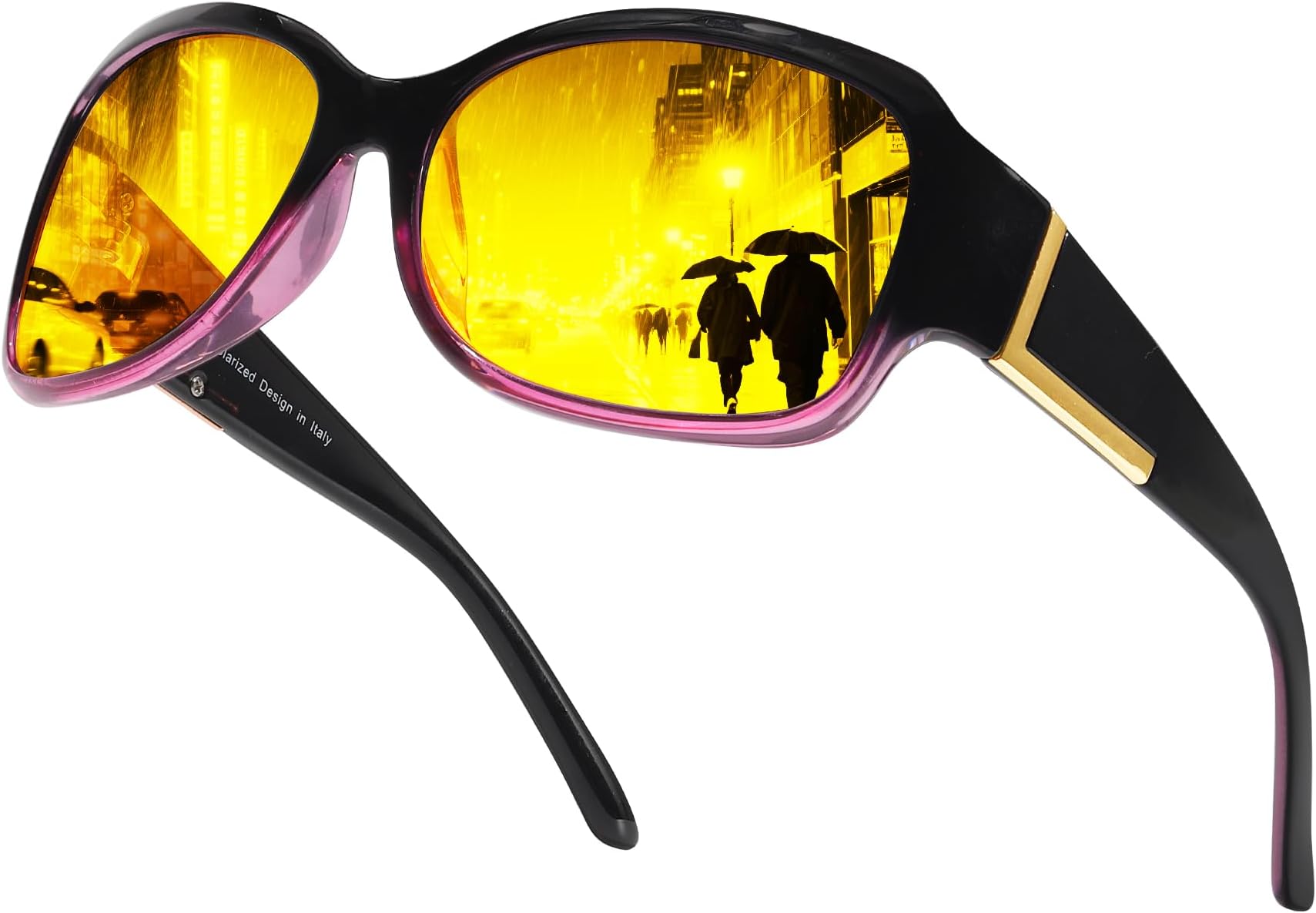Chicid Night Vision Glasses for Driving, Women's Polarized Anti-Glare Yellow Lens with UV400 Protection