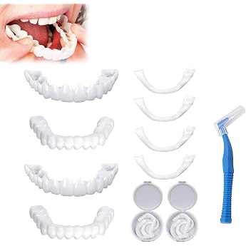 2 Pairs of Fake Teeth False Artificial Temporary Teeth Braces Smile Veneers Cosmetic Temporary Teeth Dentures Artificial Veneers Teeth Top and Bottom