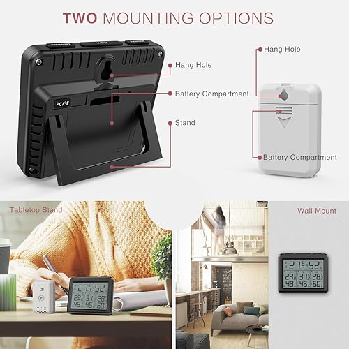 Miniatura 6 de LOFICOPER Termómetro digital higrómetro, medidor de temperatura para interiores y exteriores, medidor digital de humedad de temperatura con 3
