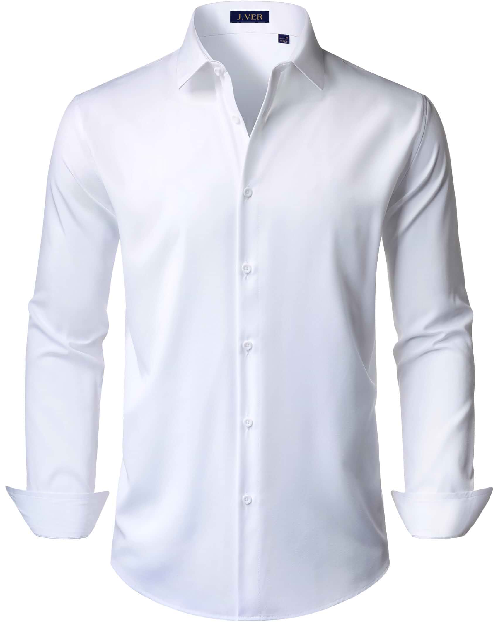J.VER Men's Dress Shirts Stretch Long Sleeve Formal Shirt Solid Business Casual Button Down Shirts for Wedding Prom