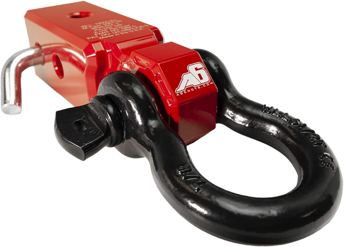 Agency 6 Recovery Shackle Block Assembly 2.5 INCH Double Hole, Red - Hitch Receiver Block - Proudly Made in The USA