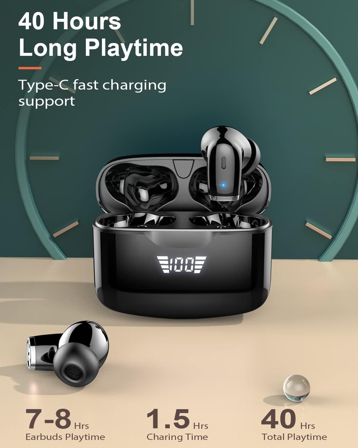 Wireless Earbud, Bluetooth 5.3 Headphones with ENC HD Mic, Bluetooth Earphones with Deep Bass, Bluetooth Earbud in Ear Noise Cancelling, 40H Wireless Headphones IP7 Waterproof Ear Buds[2022 Upgrade]