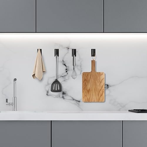 Miniatura 7 de POSHGRAND Gancho para toallas de baño adhesivo para baño, ganchos negros mate montados en la pared resistentes para bataabrigoarmariococina (paquete