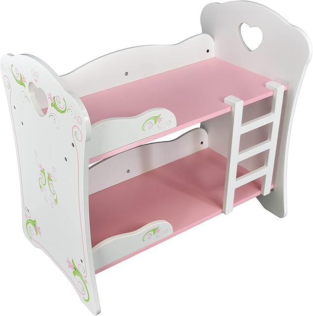 The Magic Toy Shop Bibi Doll - Dolls Wooden Bunk Bed Cot Bed Doll Furniture Set for Baby Dolls and Reborn (Bunk Bed)