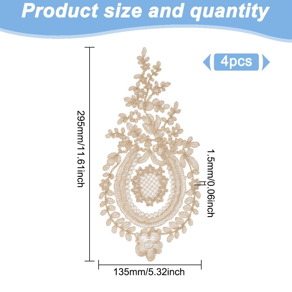 4 Toppe Appliqué In Pizzo Dorato - Foglie E Fiori, 229x102mm, Per Decorare Abiti E Tessuti - Foto 6