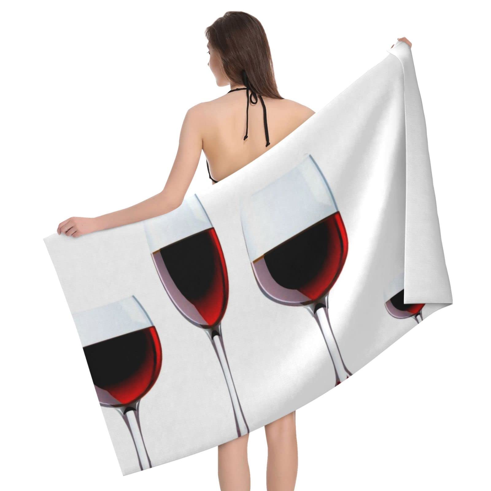 Lawenp Red Wine Glass 1 Beach Towel, Lightweight Sand Free Quick Dry Microfiber Absorbent Bath Towel for Kids, Adults, Swimming, Bath, Yoga, Pool, Travel, Camping 32"X52"