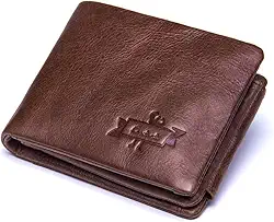 Carteira de Couro Legítimo Masculina com Porta-Cartões, Porta-Fotos, Compartimento para Moedas, Compartimento para Notas, Pesando Apenas 90g, Compacta e Luxo – Cor Marrom