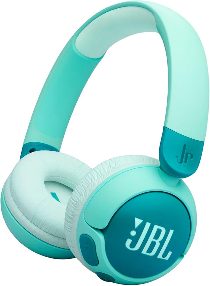 JBL Junior 320 BT, Auriculares supraaurales e inalámbricos para niños, Bluetooth, micrófono, Safe Sound, volúmen hasta 85 dB, 50 hrs de batería, Set de Pegatinas, diseño Plegable, Verde