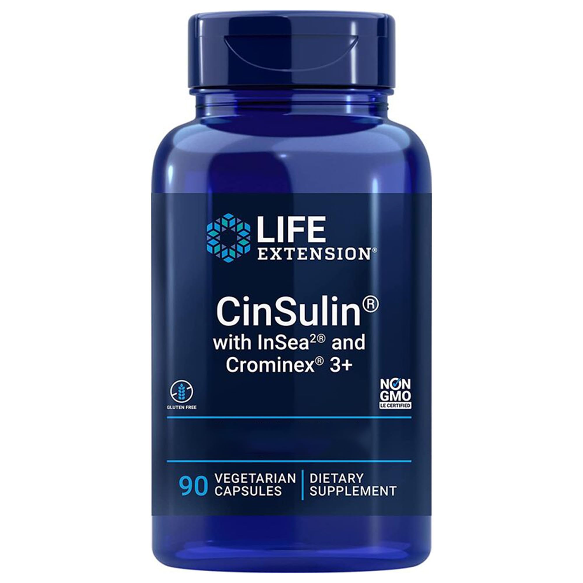 Life Extension, CinSulin with Insea and Chrominex, con Yodo y Cromo, 90 Cápsulas veganas, Probado en Laboratorio, Sin Gluten, Vegetariano, Sin Soja, No GMO
