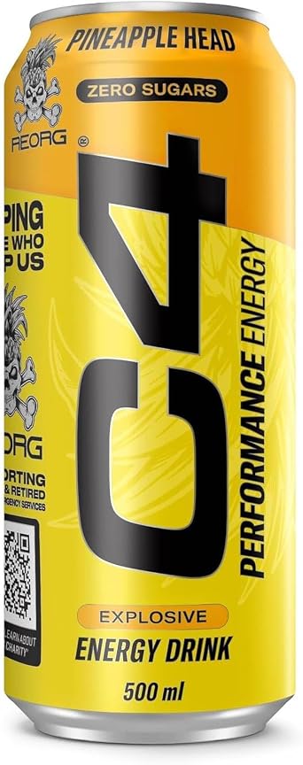 C4 Performance Energy Drinks Pineapple Head 500ml (12 pack) | Sugar Free Energy Drink with 160mg Caffeine, 250mg Betaine, 1050mg Taurine | Low Calorie Fizzy Drinks for On the Go Energy and Focus