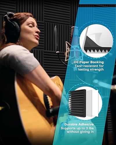 Miniatura 3 de Paquete de 48 paneles acústicos de espuma a prueba de sonido con autoadhesivos para pared, 12 x 12 x 1 pulgadas, de alta densidad, reducen el