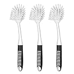 SetSail Dish Brush with Handle, 3 Pack Stiff Bristles Dish Scrubber with Built-in Scraper Dish Scrub Brushes for Cleaning Dishes, Pots and Pans, Kitchen Sink, 3 Pack, Black White