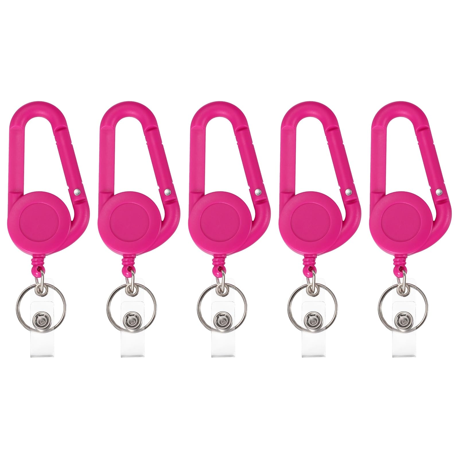 PATIKIL 5 Pack Retractable Keychain Belt Clip, Retractable ID Badge Reel Plastic Card Holder Reel Badge Holder Clip for Women Volunteers Teacher Office Business, Fuchsia