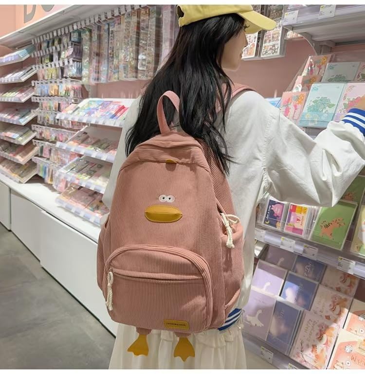 Cute duck backpack, cute corduroy backpack with large capacity, suitable for both boys and girls (Black)2