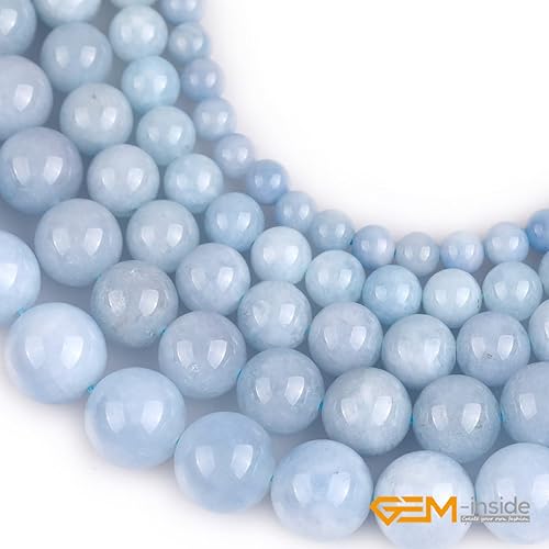 Miniatura 4 de GEM-Inside - Cuentas sueltas redondas y lisas de 0.47 pulgadas (0.472 in) color aguamarina azul aguamarina para hacer joyas de 15 pulgadas
