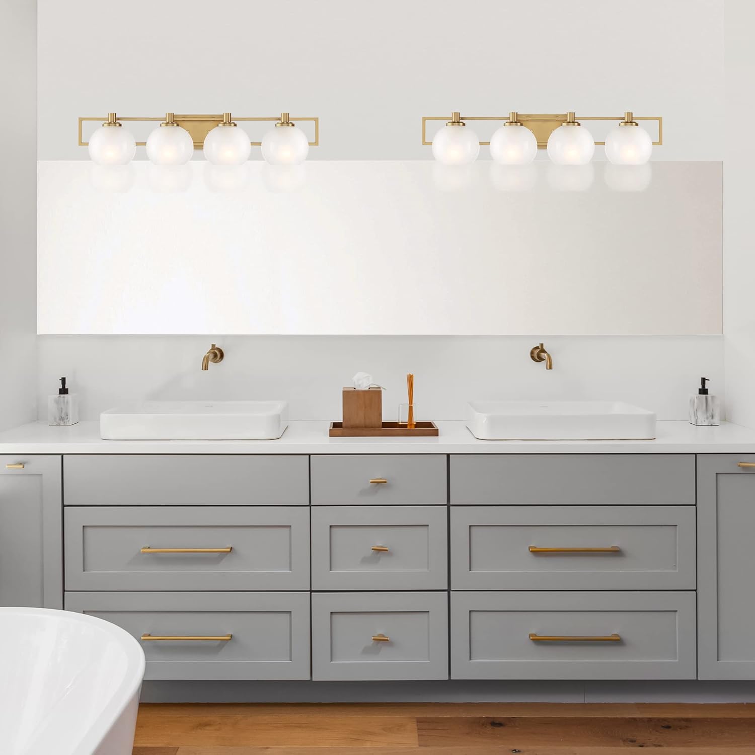 DESIGNERS FOUNTAIN Cowen 4-Lights Vanity Light Fixture, 31.25 Inch Wall Mount Sconce for Bathroom, Bedroom or Mirror, Brushed Gold, 94504-BG