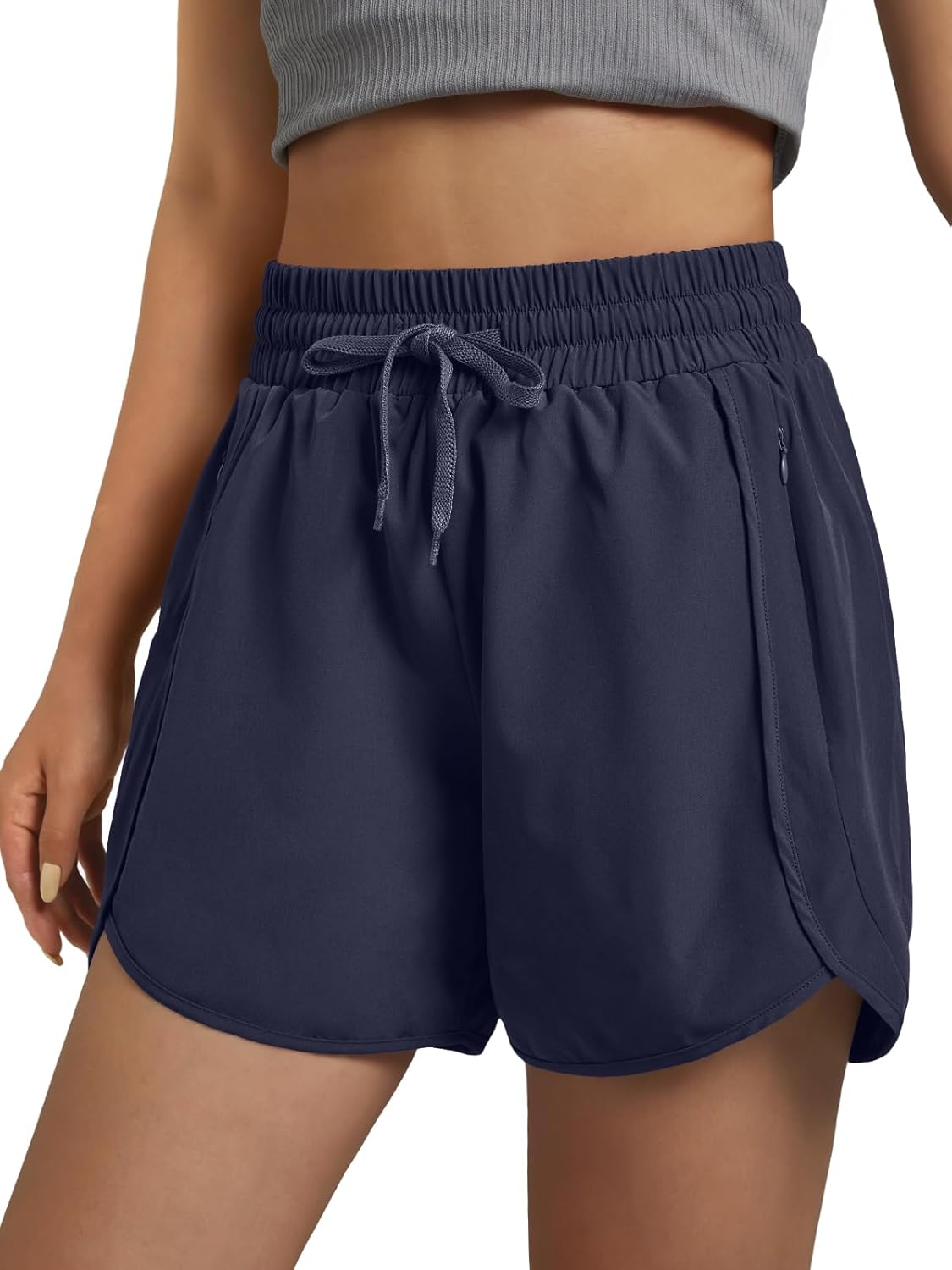Women's 5" Athletic Running Shorts Lightweight Quick Dry Gym Workout Shorts with Zipper Pockets UPF 50+