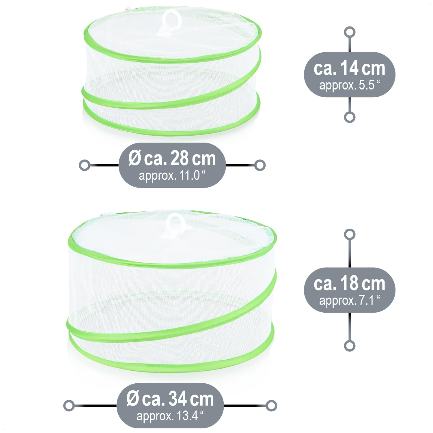 COM-FOUR® 4x coperture antimosche pop-up - coperture per alimenti - ombrelli alimentari pieghevoli in due misure - protezione dagli insetti - copertura in rete (4 pezzi - bianco/blu/verde)