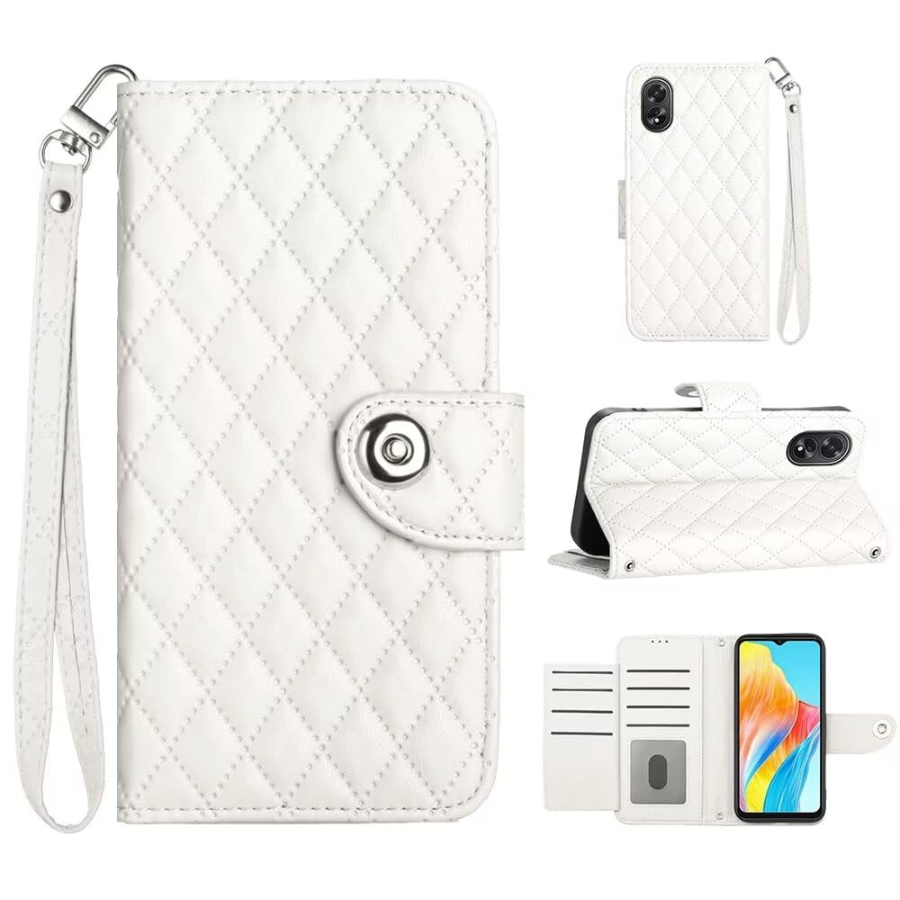 Rnrieyta Miagon Wallet Case for Oppo A38 4G/A18 4G,Wrist Strap 7 Card Holder Slots TPU Interior Protective Cover Stand PU Leather Folio Flip Cases