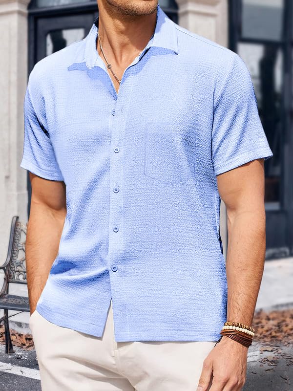 Image of Pinkmint Men's Popcorn Shirt Comfortable Short Sleeve Shirt's Casual Textured Shirt (Pack of 1) Pink