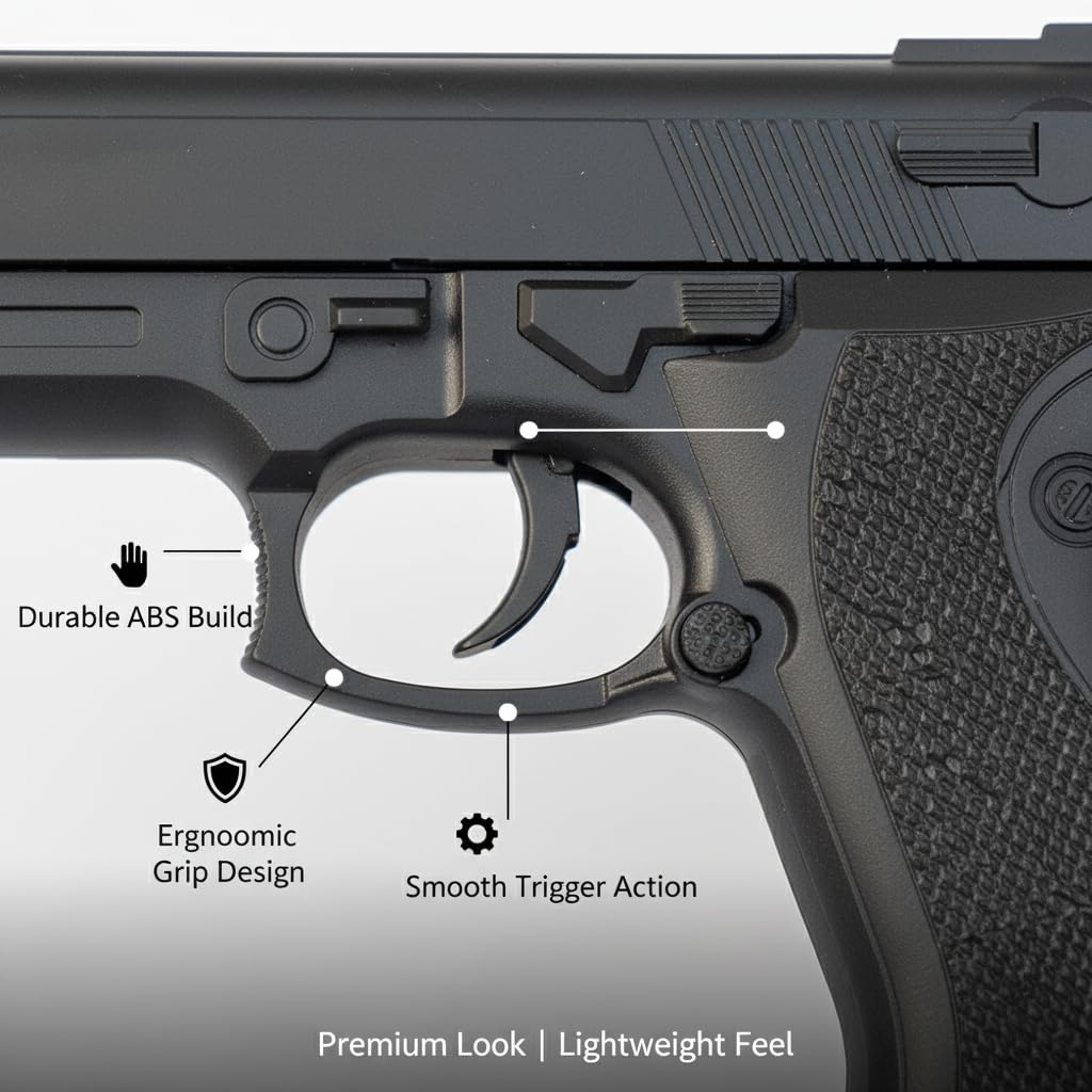 VELINOR Pull-Back Action Toy P729 Gun with 200 BB Bullets | Long Range Shooting Pistol for Kids & Adults | Removable Magazine | Strong Spring Power | Safe Plastic BB Pellets 3