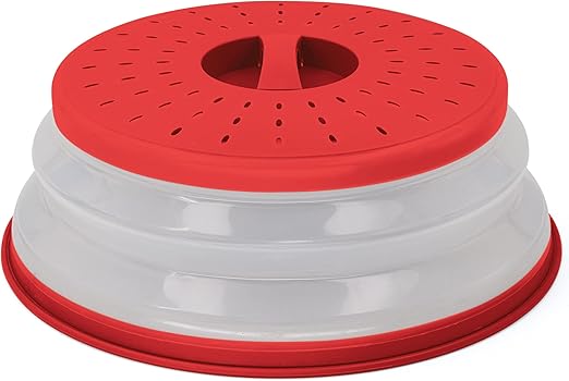 Microwave Cover for Food, Collapsible Microwave Splatter and Plate Covers Easy Grip Lid and Food Strainer, BPA Free and Dishwasher Safe, 10.5", Red - By Rampro