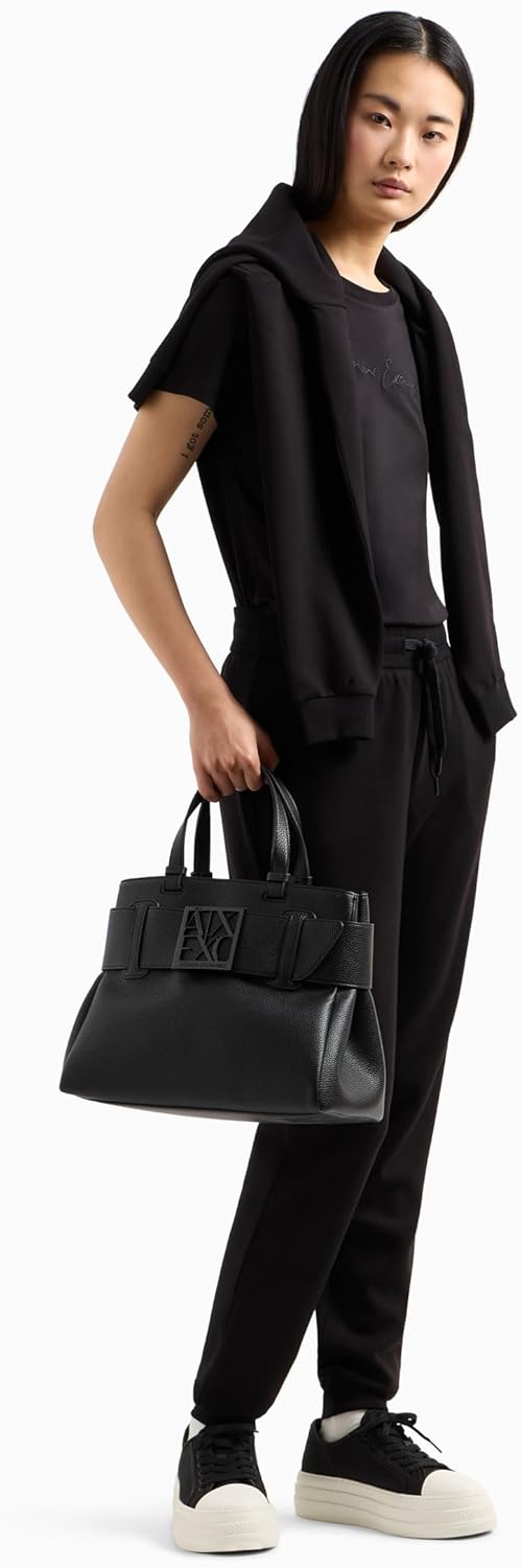 Armani Exchange Womens Regular Fit Monochromatic Signature Logo Tee - Image 3