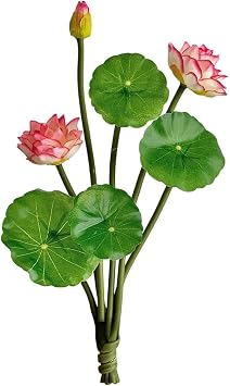 Artificial Lotus Flowers 10.2inch Real-Touch Water Lily Simulation Tabletop Flower Plastic Lotus Leaf Bouquets Greenery Plant Picks for Summer Vase Floral Arrangement Multicolor