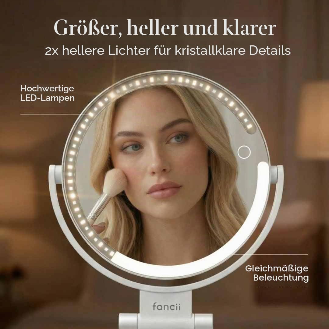 Fancii Reise-Lupenspiegel mit Lichtern, 10-fach/1-fach, wiederaufladbar, 22,9 cm, extra großer LED-beleuchteter Make-up-Spiegel, zusammenklappbar, doppelseitig, tragbar, Kosmetikspiegel, 3