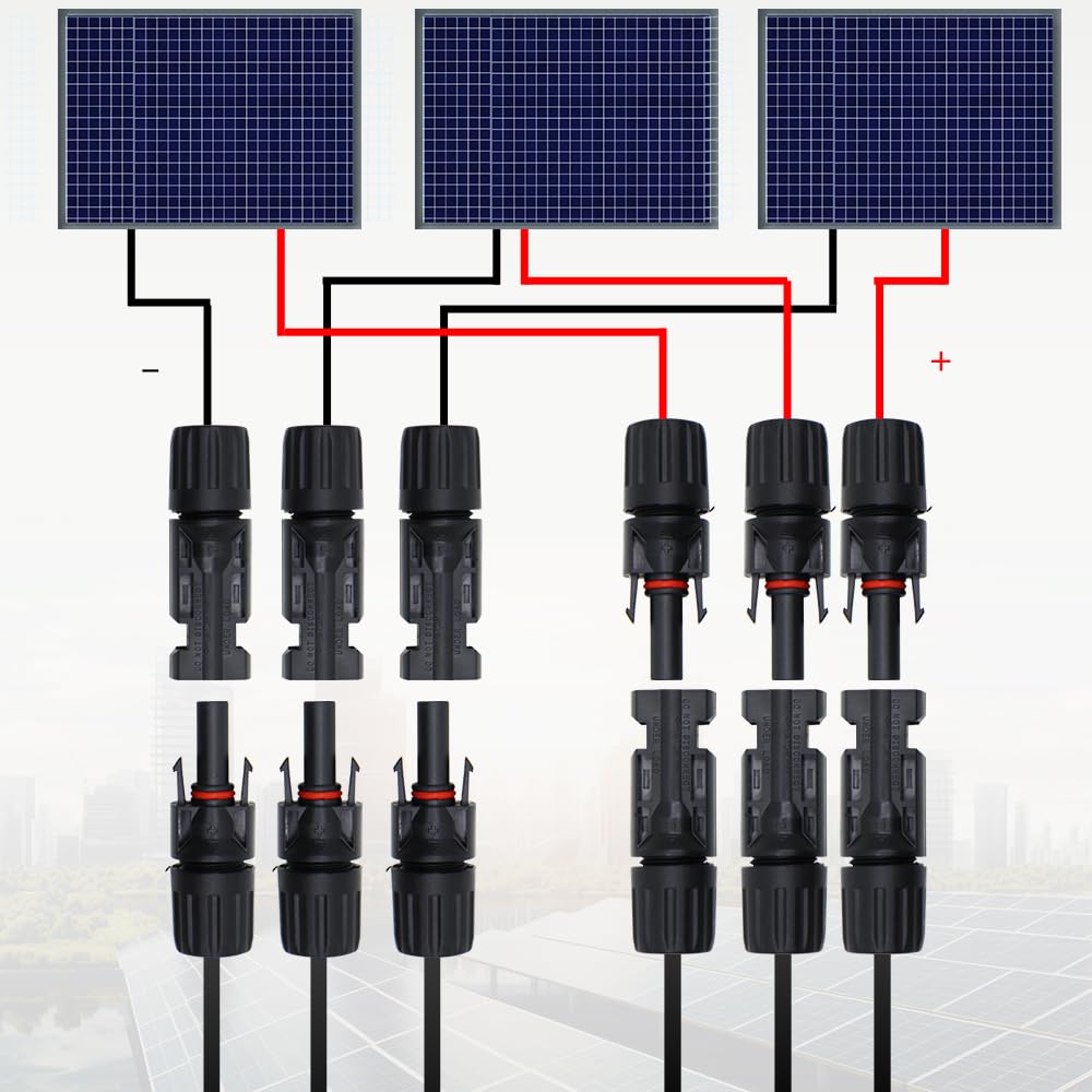 Conectores solares de rama en Y de 1000 V CC 1 a 3 conectores paralelos de panel solar, IP67 impermeable, FMMM+MFFF (2 pares)