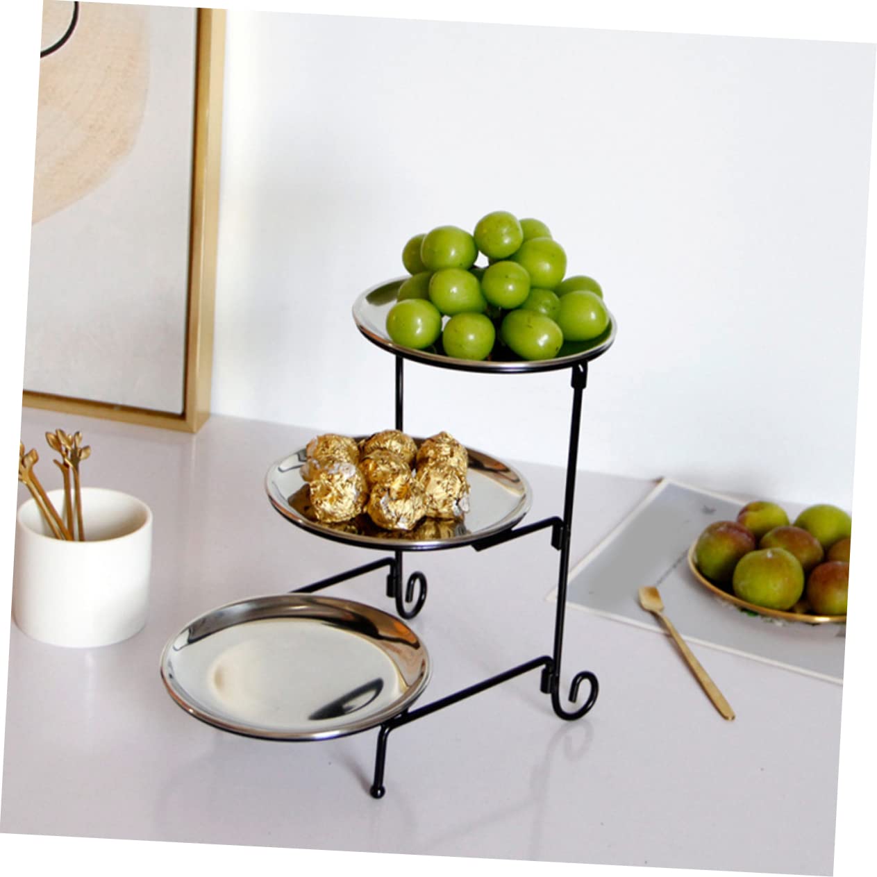 Vassoio in Acciaio Inox per Snack Frutta Secca e Caramelle Contenitore per Dolci e Frutta da Tavolo Design Portatile per Uso Quotidiano