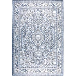 Nicole Miller New York Patio Country Dahlia Transitional Medallion Indoor/Outdoor Area Rug, Blue/Grey, 5'2"x7'2" Nicole Miller New York Patio Country Dahlia Transitional Medallion IndoorOutdoor Area Rug BlueGrey 52×72