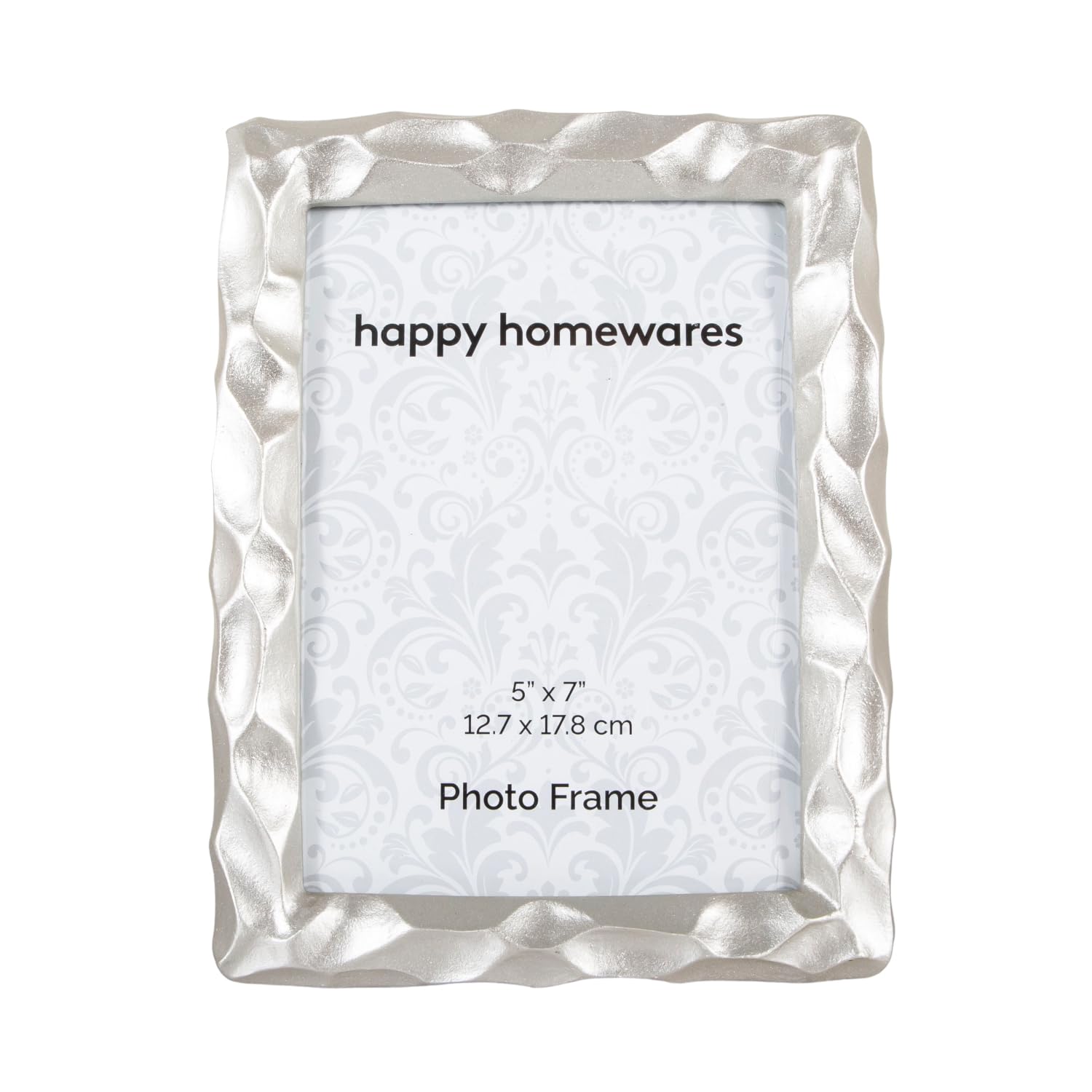 White Marble Print 5x7 Picture Frame With Silver Trim - Box Style For Table Or Wall, Portrait/Landscape