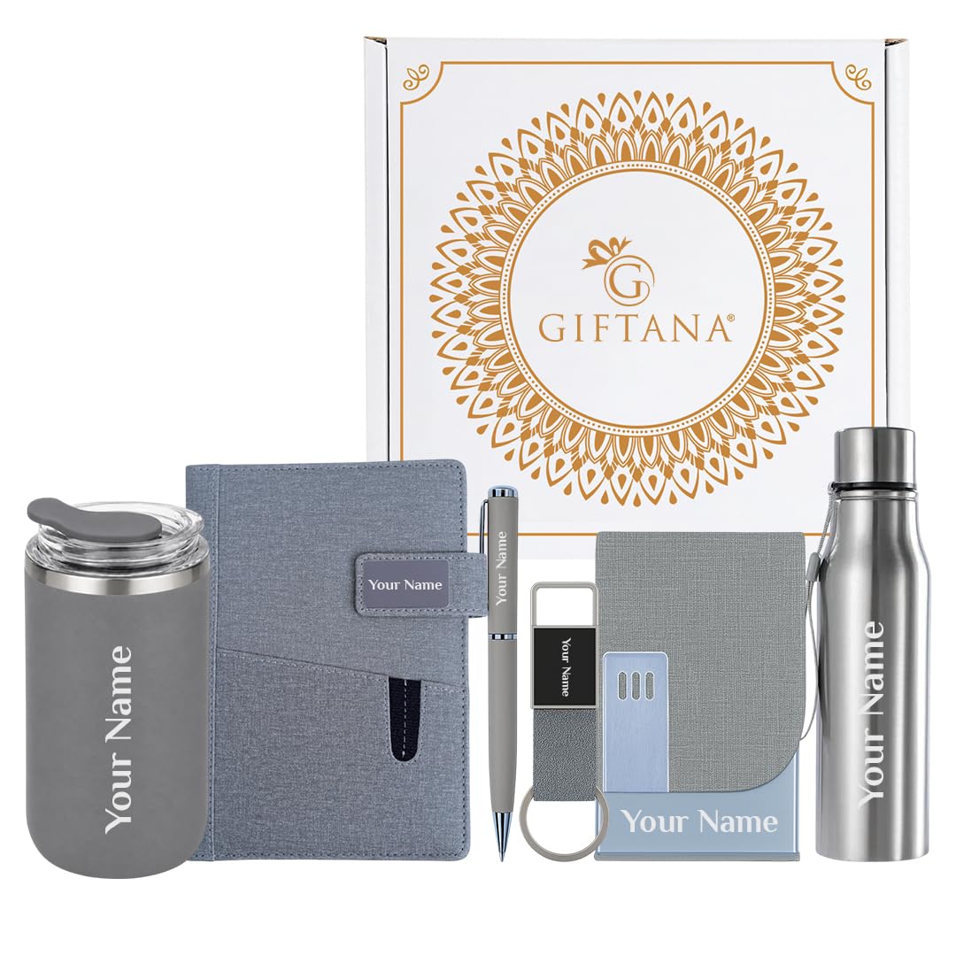 Giftana Personalized Diary with Pen, Coffee Tumbler 350ml, Water