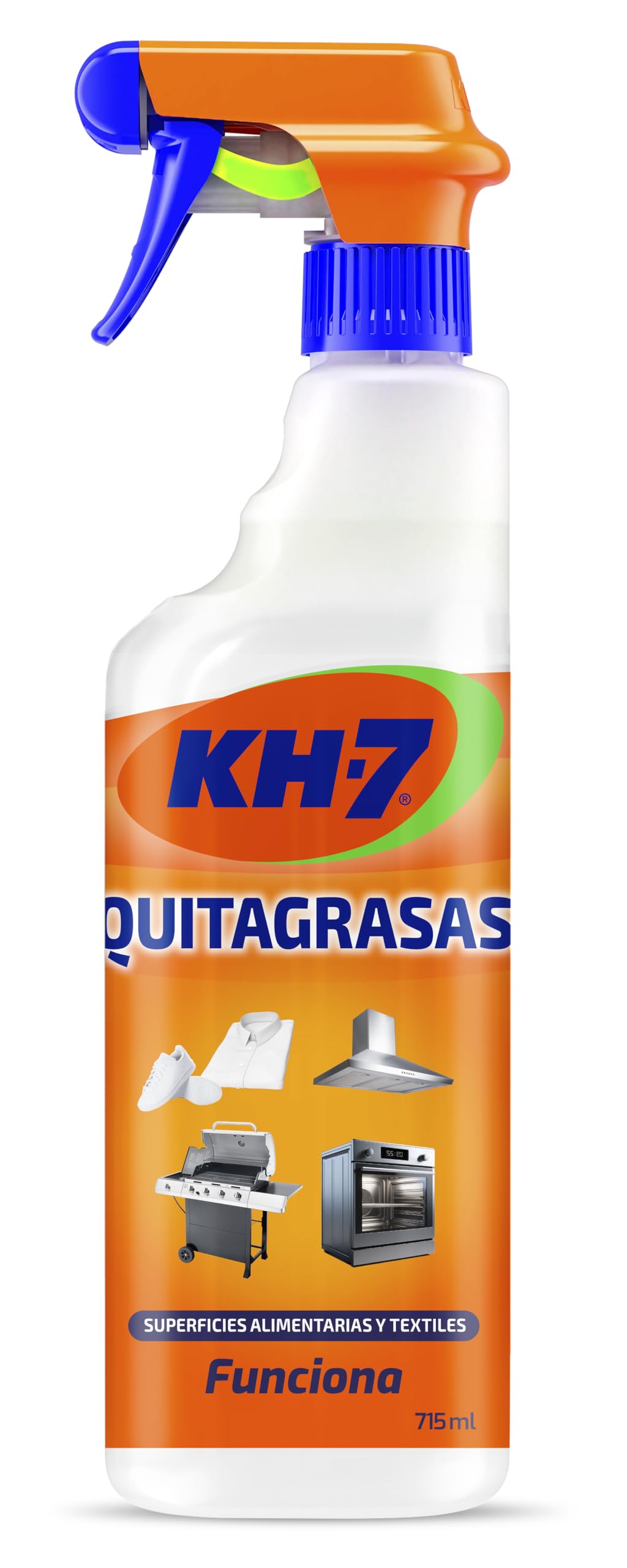 KH-7 Quitagrasas, Desengrasante | Elimina sin esfuerzo la Grasa y Suciedad | Aplícalo en la Cocina, Ropa, Exterior o Vehículos | Apto para todas las Superficies y Tejidos | Pulverizador 715ml.