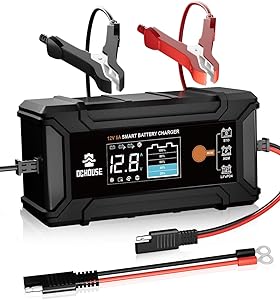 DC HOUSE 12V 5A Battery Charger, Smart LiFePO4 & Lead Acid Charger, Trickle Charger Maintainer & Desulfator for Car, Motorcycle, Automotive Batteries